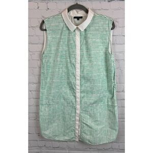 LAFAYETTE 148 NEW YORK white green striped cotton blend sleeveless top blouse XL